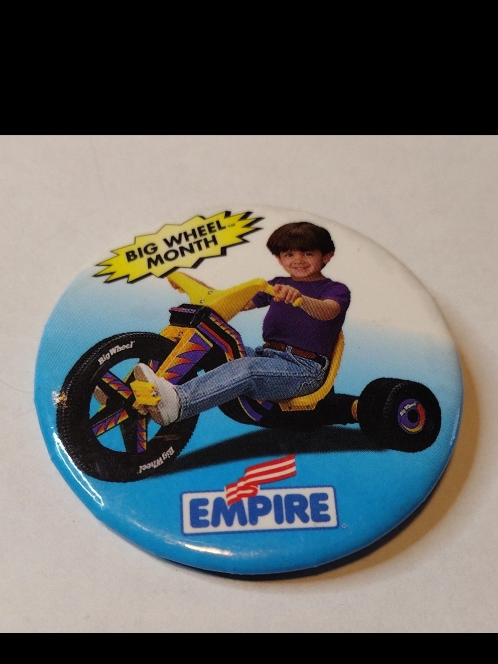 Vintage Big Wheel Month Toy Pin Advertising Pinback Button Promo Nostalgic Retro
